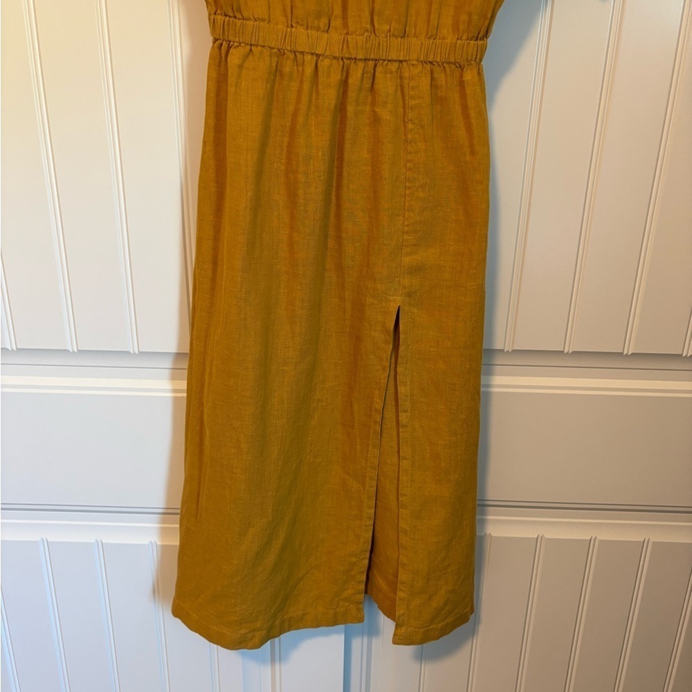 Love Ocean Skye Linen dress short sleeve midi autumn gold size XS - Picture 3 of 12